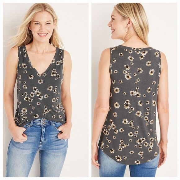 💇‍♀️Maurices Gray Floral Print Vneck Sleeveless Top XLarge - Picture 1 of 10
